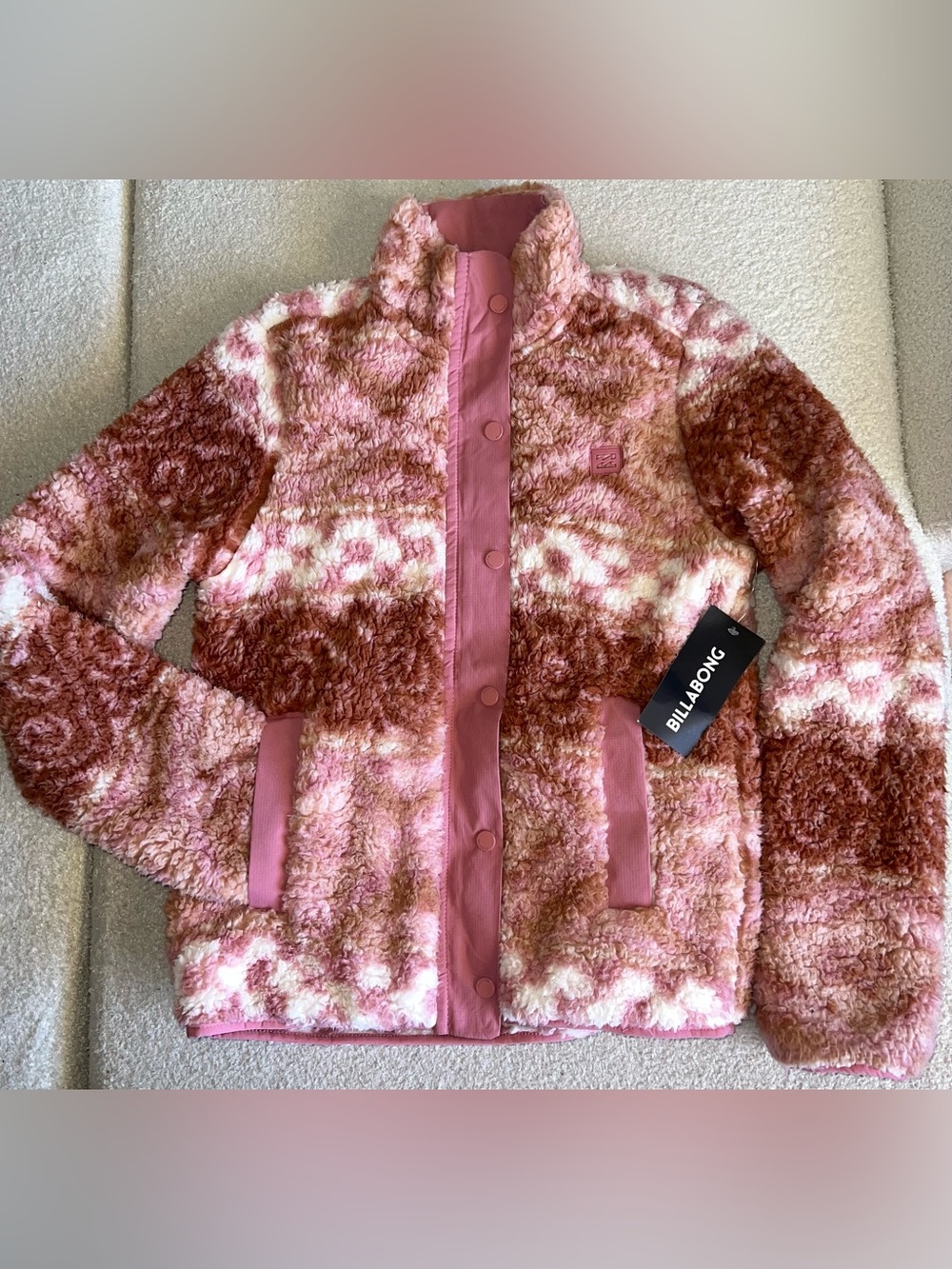 Billabong Kids Pink and Brown Sherpa Puffer Jacket